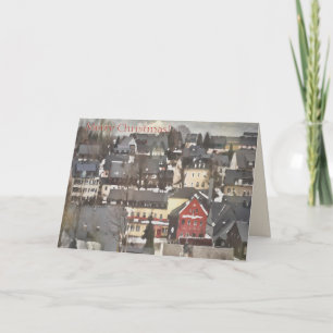 Cartes Pour Fêtes Annuelles Village d'hiver avec une maison rouge Joyeux Noël