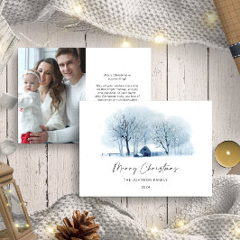 Cartes Pour Fêtes Annuelles Village d'hiver bleu Noël Landsca Rustic Photo