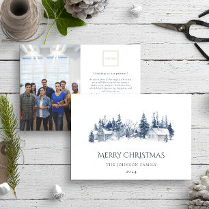 Cartes Pour Fêtes Annuelles Village d'hiver de Noël Logo bleu Photo Business