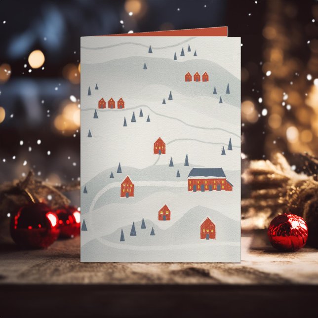 Cartes Pour Fêtes Annuelles Village d'hiver illustré (Créateur téléchargé)
