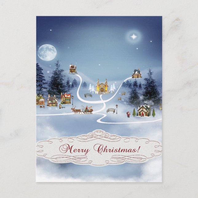 Cartes Pour Fêtes Annuelles Village d'hiver, Joyeux Noël (Devant)