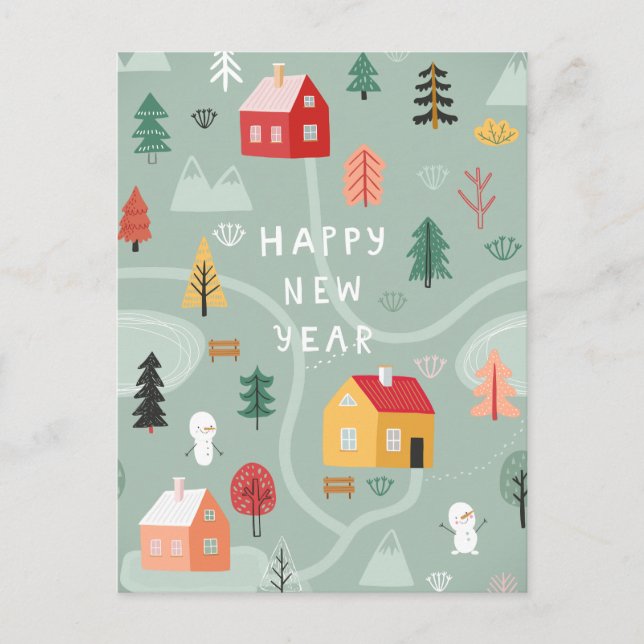 Cartes Pour Fêtes Annuelles Village d'hiver Nouvel An - Un début confortable (Devant)
