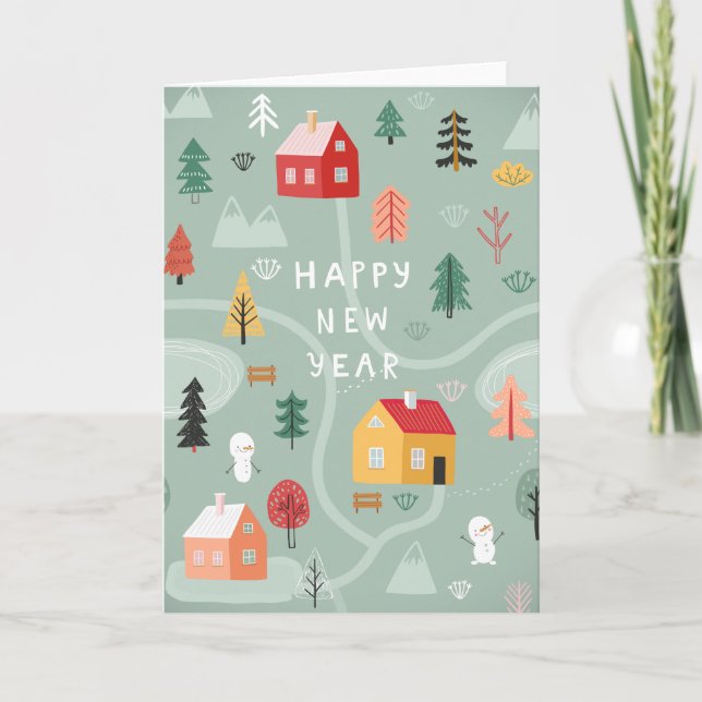 Cartes Pour Fêtes Annuelles Village d'hiver Nouvel An - Un début confortable (Devant)