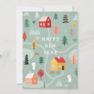 Cartes Pour Fêtes Annuelles Village d'hiver Nouvel An - Un début confortable