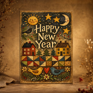 Cartes Pour Fêtes Annuelles Village folklorique rustique Nouvel An