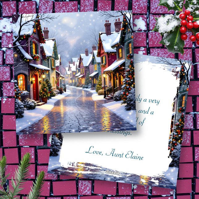 Cartes Pour Fêtes Annuelles Village neigeux rue pavée Noël (Créateur téléchargé)