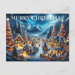 Cartes Pour Fêtes Annuelles Village Snowy Scene Peinture Noël