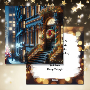 Cartes Pour Fêtes Annuelles Ville Centre-ville Brownstone Building Noël