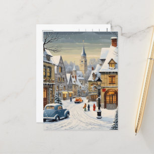 Cartes Pour Fêtes Annuelles Ville d'hiver rétro