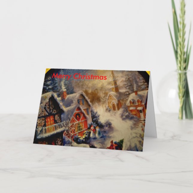 Cartes Pour Fêtes Annuelles ville scene_Painting, Joyeux Noël (Devant)