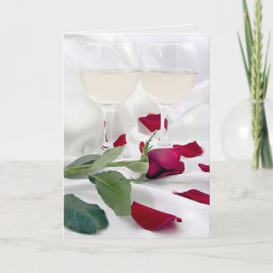 Cartes Pour Fêtes Annuelles Vin d'anniversaire et rose sur satin