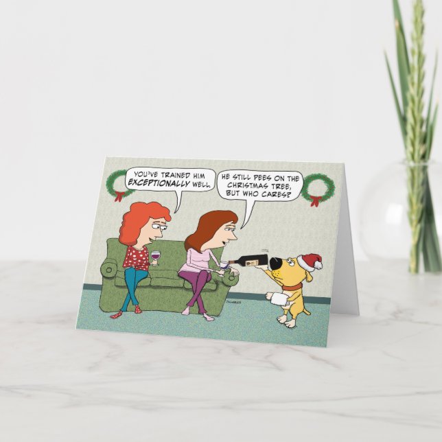 Cartes Pour Fêtes Annuelles Vin mignon et drôle Servant Chien Noël (Devant)
