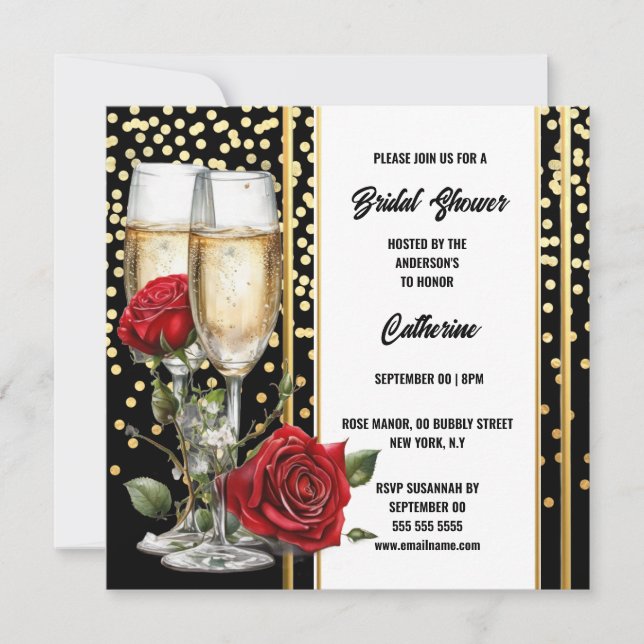 Cartes Pour Fêtes Annuelles Vin mousseux rose d'or noir (Devant)