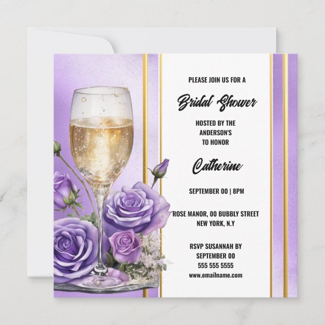 Cartes Pour Fêtes Annuelles Vin mousseux rose d'or violet douche nuptiale (Devant)