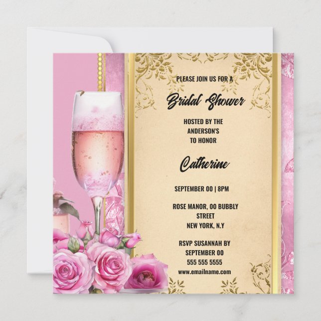 Cartes Pour Fêtes Annuelles Vin pétillant rose or rose luxueux nuptiale (Devant)