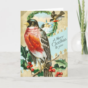 Cartes Pour Fêtes Annuelles Vintage 1908 Robin Bird Joyeux Noël