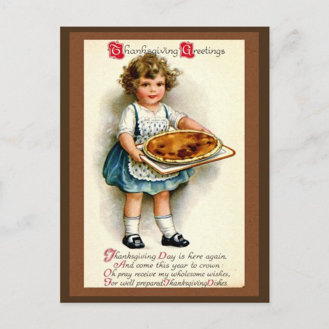 Cartes Pour Fêtes Annuelles Vintage 1910, Salutations de Thanksgiving (Devant)