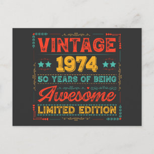 Cartes Pour Fêtes Annuelles Vintage 1974 Fait en 1974 50e anniversaire 50 ans