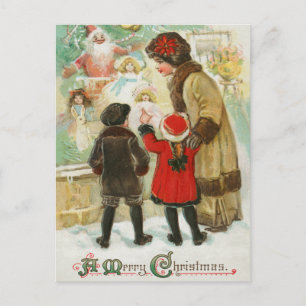 Cartes Pour Fêtes Annuelles Vintage A Joyeux Noël Famille Mère et Enfant