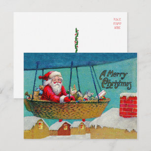 Cartes Pour Fêtes Annuelles Vintage Airship Père Noël Noël