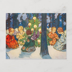 Cartes Pour Fêtes Annuelles Vintage Ange et sapin de Noël Peinture vacances