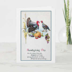 Cartes Pour Fêtes Annuelles Vintage années 1900 Thanksgiving, dindes, poème