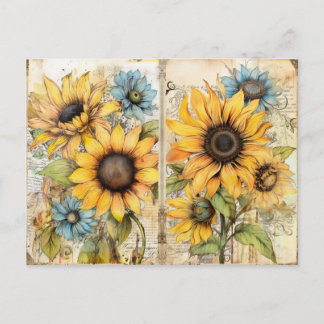 Cartes Pour Fêtes Annuelles Vintage. Beaux tournesols. 