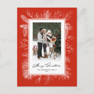 Cartes Pour Fêtes Annuelles Vintage blanc cadre botanique Photo rouge