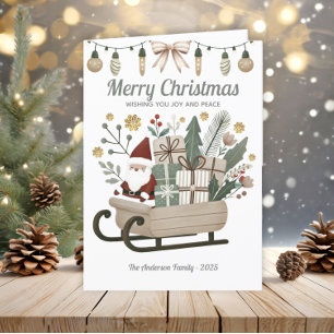 Cartes Pour Fêtes Annuelles Vintage Boho Père Noël Sleigh Earth Tons Noël