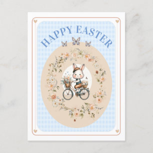 Cartes Pour Fêtes Annuelles Vintage Bunny Pâques Bleu GinghamCheckNONAM