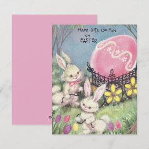 Cartes Pour Fêtes Annuelles Vintage Bunny tire un énorme oeuf de Pâques