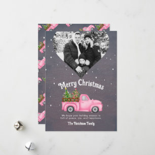 Cartes Pour Fêtes Annuelles Vintage camion rose rouge sapin de Noël