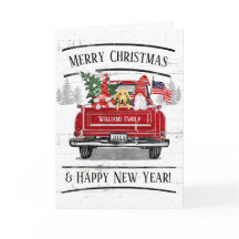 Vintage Camion Rouge Gnome Couple Chien Patriotiqu