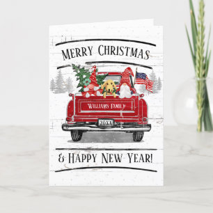 Cartes Pour Fêtes Annuelles Vintage Camion Rouge Gnome Couple Chien Patriotiqu