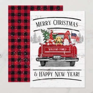 Cartes Pour Fêtes Annuelles Vintage Camion Rouge Gnome Couple Dog Patriotique 