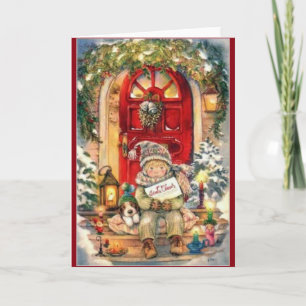 Cartes Pour Fêtes Annuelles Vintage Christmas Boy and Chien