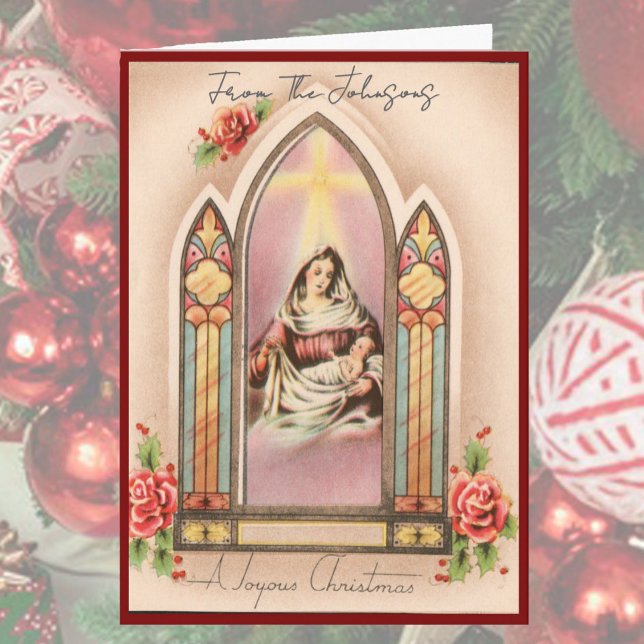 Cartes Pour Fêtes Annuelles Vintage Christmas Madonna Custom Name Blank Inside (Créateur téléchargé)
