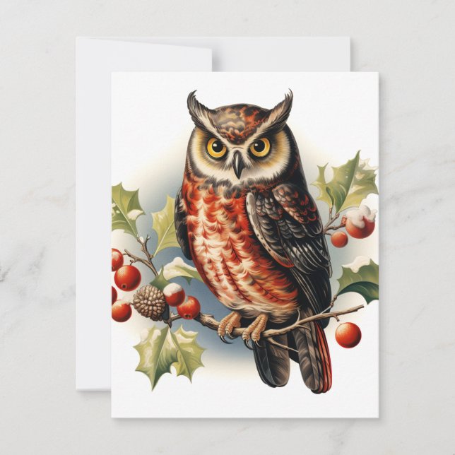 Cartes Pour Fêtes Annuelles Vintage Christmas Owl (Devant)