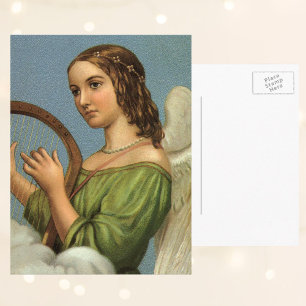 Cartes Pour Fêtes Annuelles Vintage Christmas, Victorian Angel with Music Harp