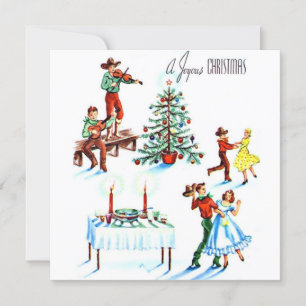 Cartes Pour Fêtes Annuelles Vintage Cow-boys De Noël Et Cowgirls Dansant