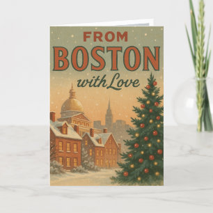 Cartes Pour Fêtes Annuelles Vintage De Boston Avec L'Amour Noël Plié