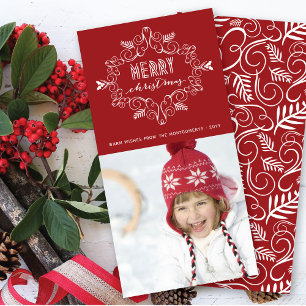 Cartes Pour Fêtes Annuelles Vintage Déco Cadre de feuillage Joyeux Noël Photo