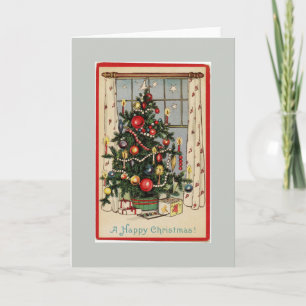 Cartes Pour Fêtes Annuelles Vintage Décoré Arbre de Noël gris
