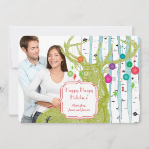 Cartes Pour Fêtes Annuelles Vintage Deer  Birch Tree Photo Christmas Card