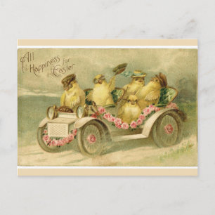 Cartes Pour Fêtes Annuelles Vintage Easter Chicks in Antique Car Postcard