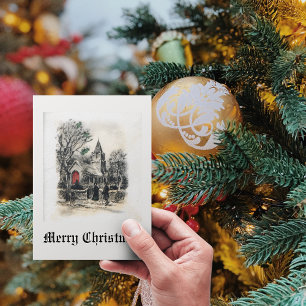 Cartes Pour Fêtes Annuelles Vintage église de Noël à l'ancienne Noir Blanc