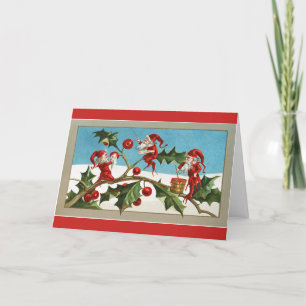 Cartes Pour Fêtes Annuelles Vintage - Elfes de Noël peignant les baies de Holl
