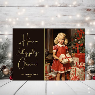 Cartes Pour Fêtes Annuelles Vintage fille avec cadeaux de Noël