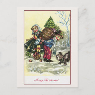 Cartes Pour Fêtes Annuelles Vintage fille, garçon arbre de Noël