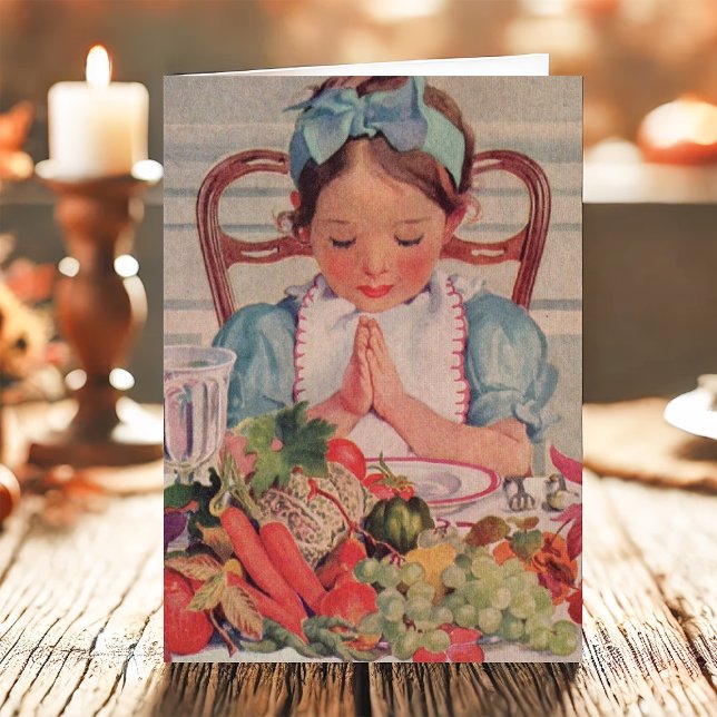 Cartes Pour Fêtes Annuelles Vintage Fille Priant Religieuse Thanksgiving (Créateur téléchargé)